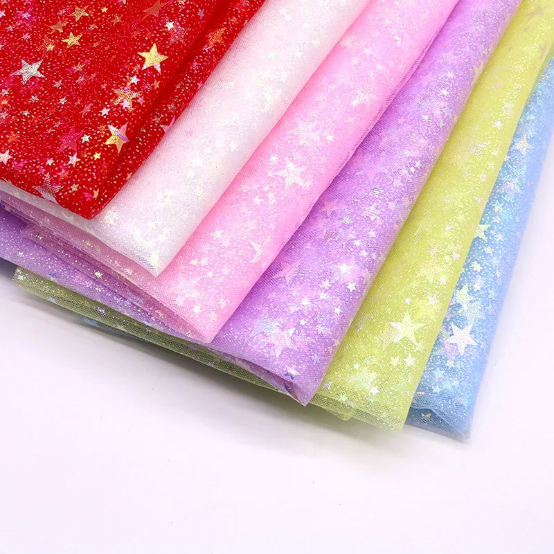 tissu translucide étoiles dorées paillettes violet vert bleu rouge rose blanc décoration événementiel bricolage