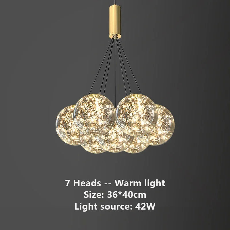 Suspension lumineuse moderne boules verre transparentes intérieur doré élégante plafonnier LED chambre restaurant