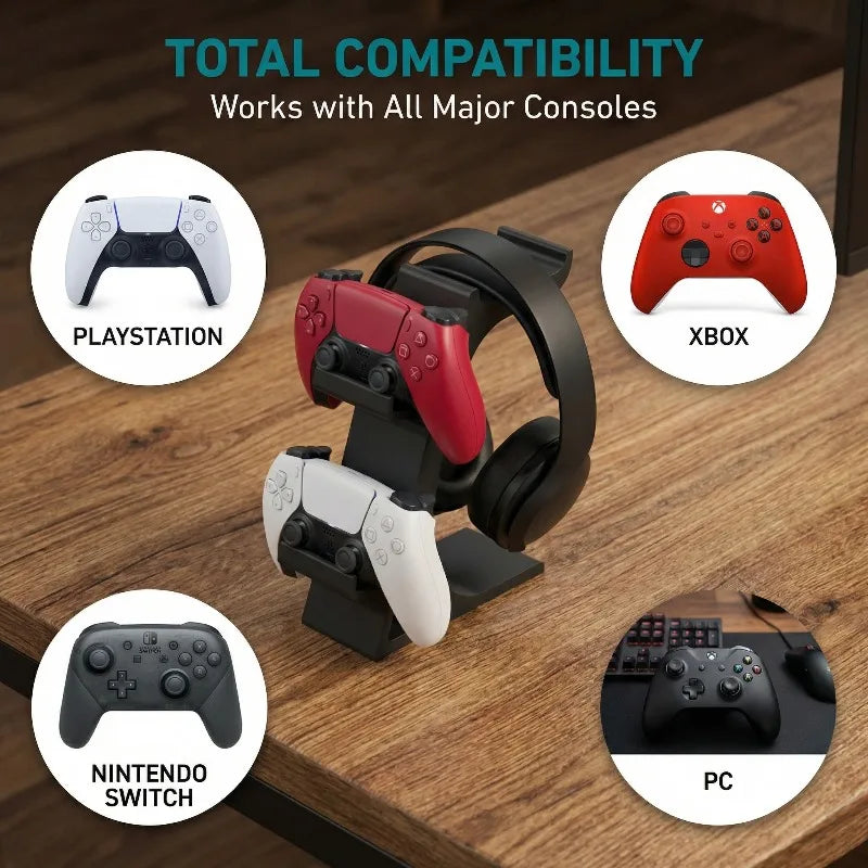 rangement double manettes casque gaming moderne noir blanc rouge gris ps5 xbox switch