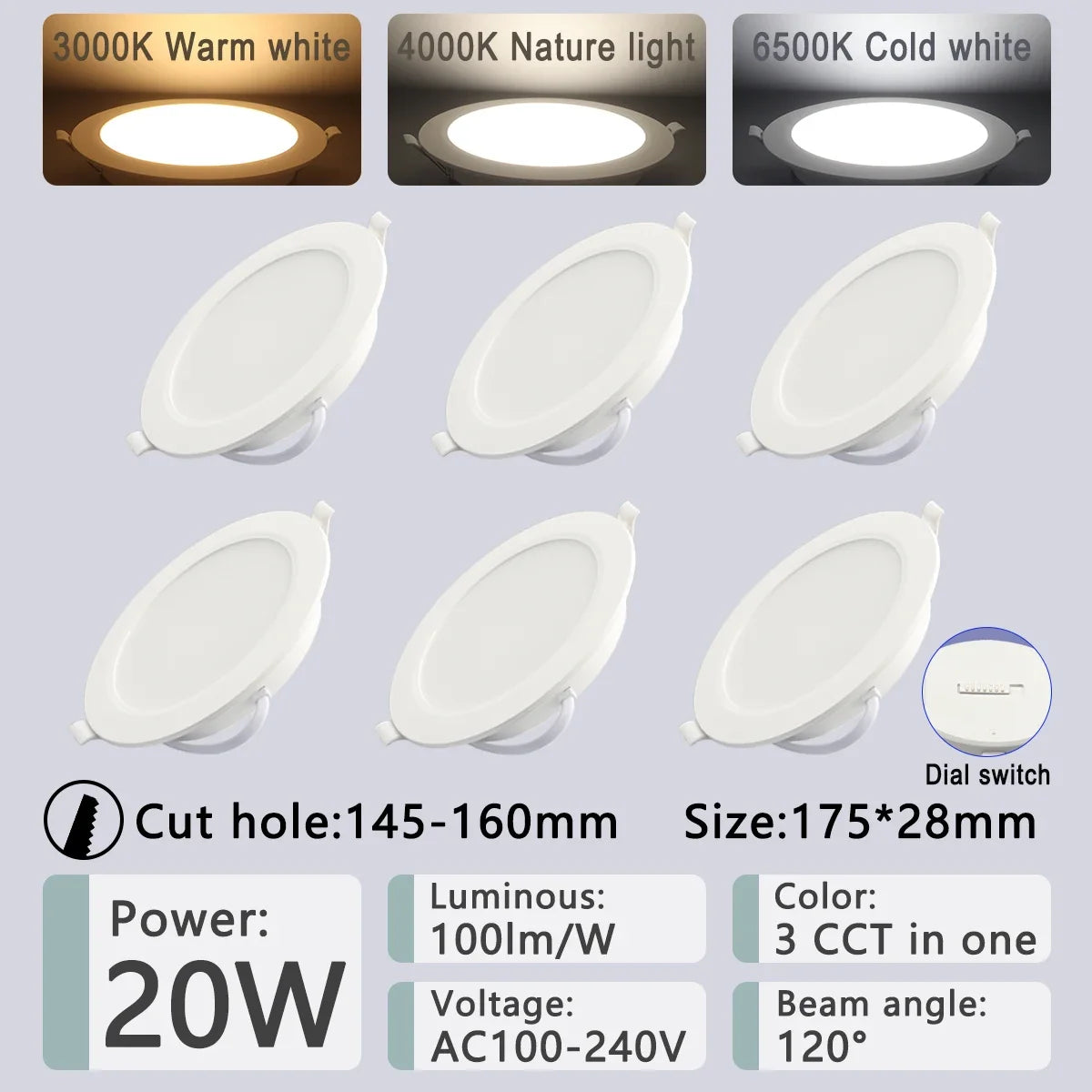 spots led blancs modernes 10w 14w 17w 20w 24w 6w commutateur rotatif ac100240v