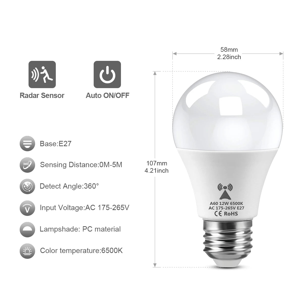 veilleuse led blanc e27 radar motion detection lampe nuit moderne chambre couloir