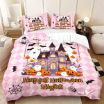 housse couette impression halloween oreillers taies d'oreiller citrouilles fantômes araignées drap lit rose noire