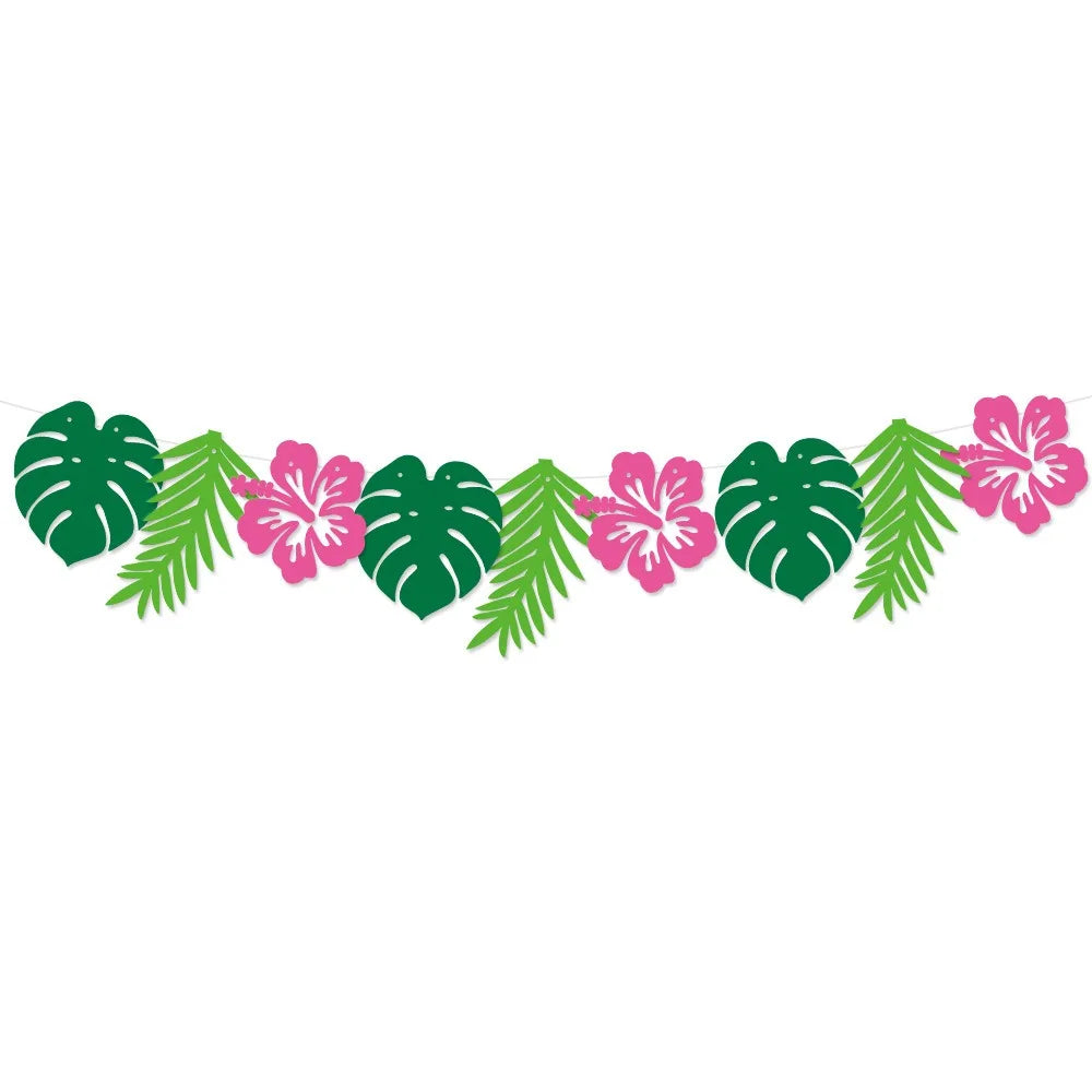 guirlande décorative hawaïenne fleurs hibiscus feuilles monstera anniversaire mariage tropical festive