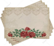 Set de 4 sets de table en tissu lavable vintage floral rose rouge pour salle à manger