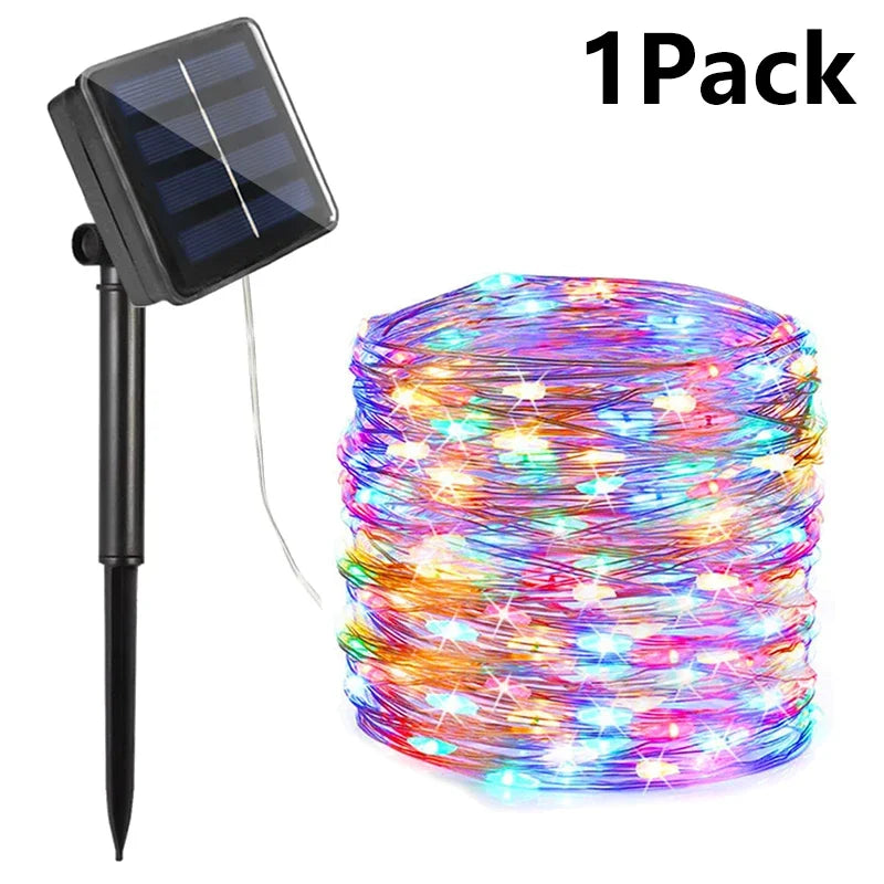 guirlande lumineuse solaire multicolore moderne spikes métalliques panneau solaire diodes led 32m 22m 11m