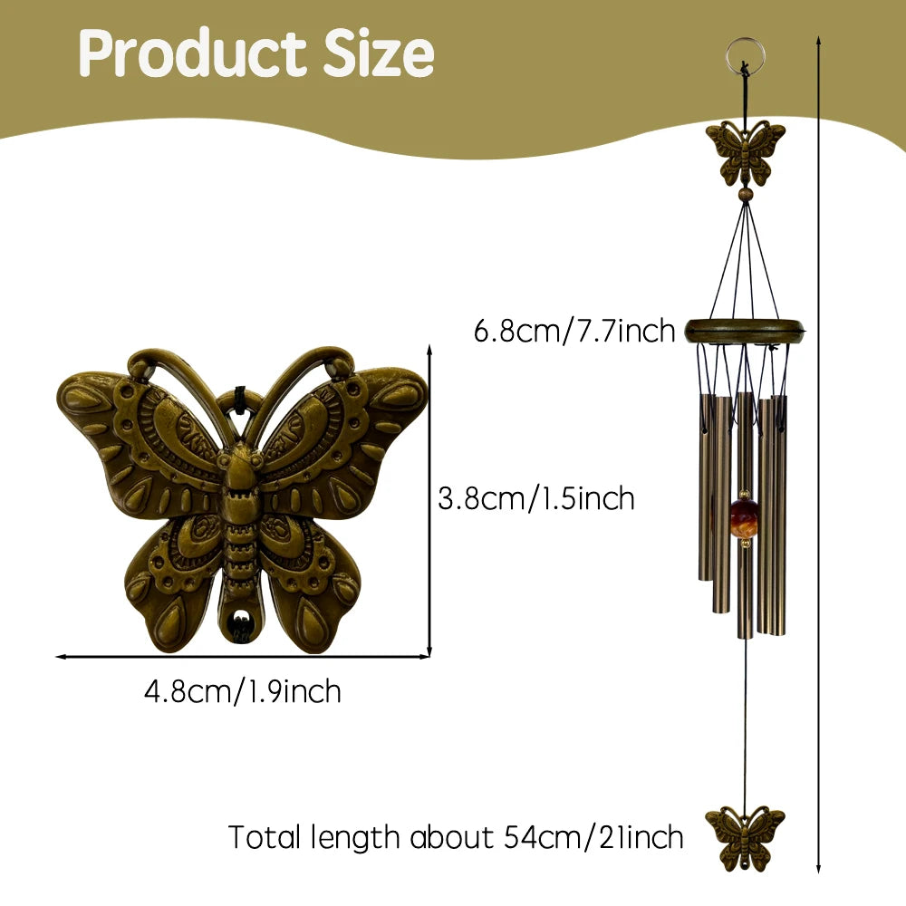 cloches vent clochette artisanale bronze papillons poissons suspendus décor intérieurextérieur ornement métallique plateau bois
