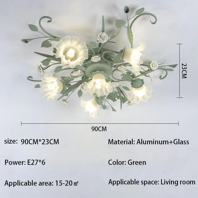 plafonniers luminaire floral verre poli fer blanc vert clair décoration chambre salon