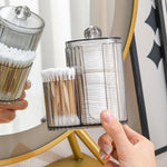 boîtes coton tiges transparentes rayées moderne rangement maquillage éponge coton tiges salon salle bain