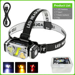 lampe frontale led rechargeable noire bande velcro boutons affichage led étanche travail camping