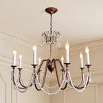 lustre classique vintage bronze blanc cristaux chaînes ampoules E14 adjustable