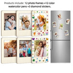 cadres photo magnétiques bois beige clair motifs colorés classiques feutres autocollants