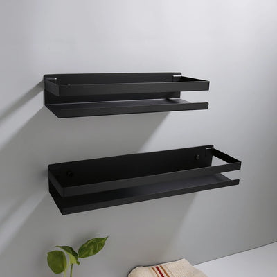 Étagère d'angle murale noire pour salle de bain avec rangement shampoing