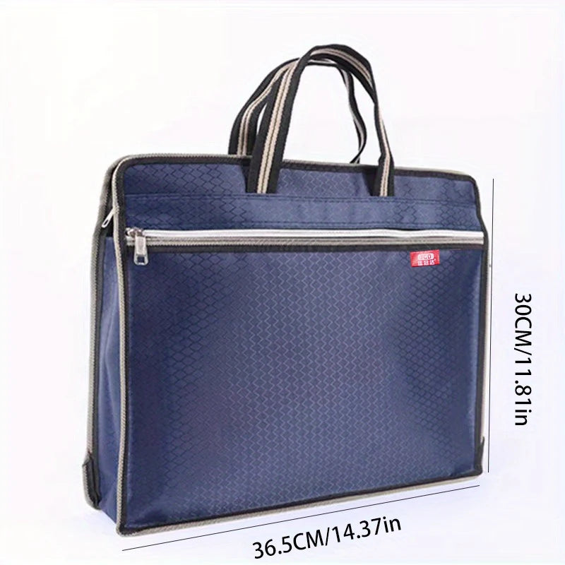 sac main moderne bleu géométrique poignées métalliques carnet stylo papier ruban
