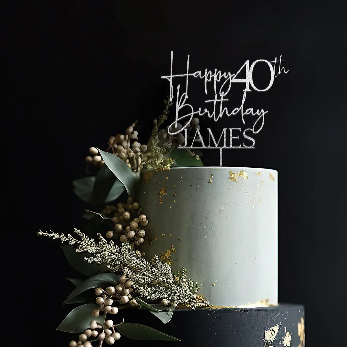 décoration gâteau anniversaire lettre acrylique blanc doré noir fleurs crème adhésif classique festif