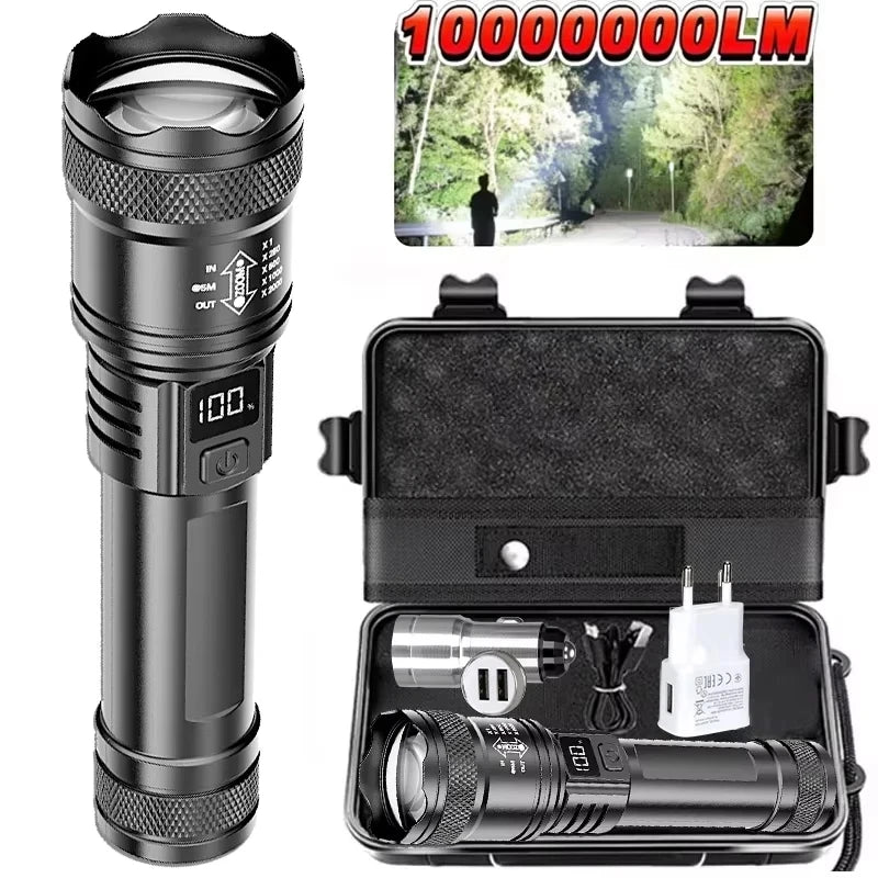 lampe poche rechargeable led zoomable noire éclairage 500mètres camping outdoor