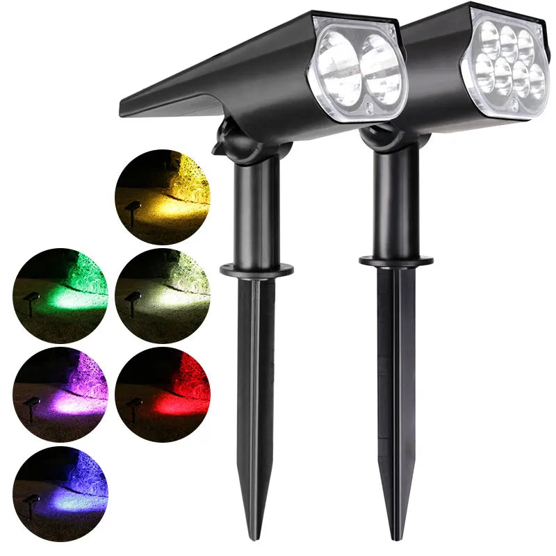 projecteur solaire moderne led ip65 fixation piquet éclairage extérieur jardin lumière blanche chaude rgb