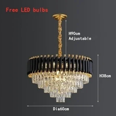 lustres cristal moderne luxueux chandelier noir or transparent led salon