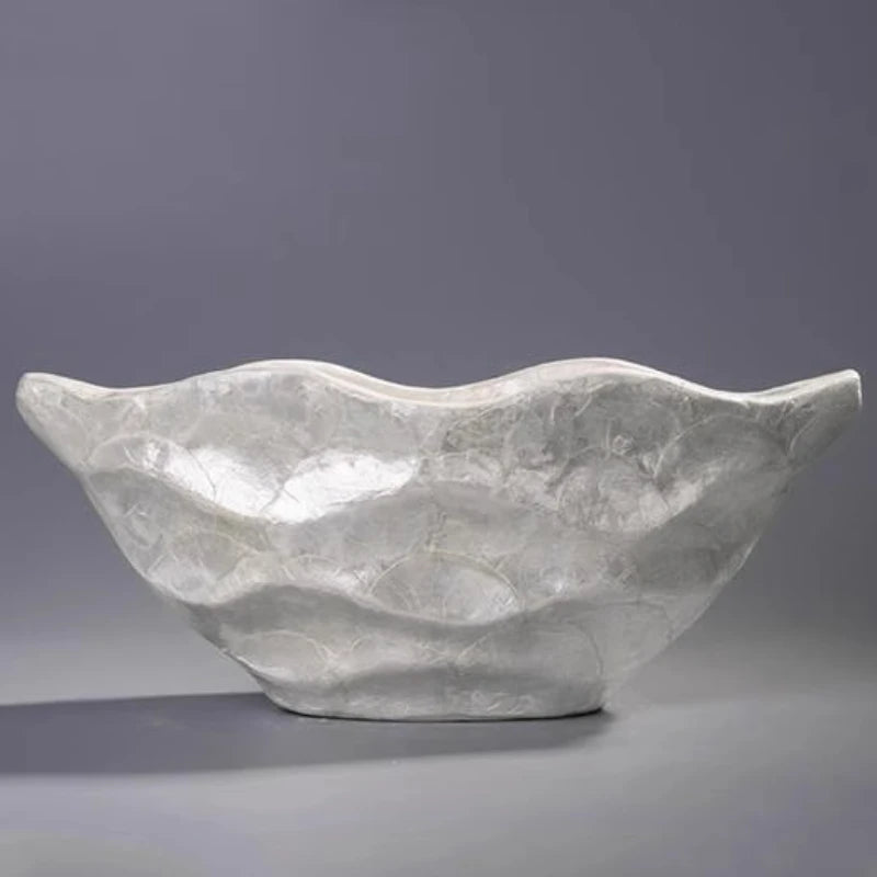 bassin decoratif moderne blanc beige ondule texture brillante vase decoratif simple