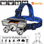 lampe frontale led rechargeable bleu doré bande ajustable camping pêche chasse rando flashlight headlamp