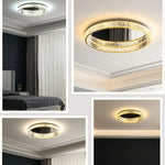 suspension lumineuse moderne or transparent cristaux led télécommande élégante salon chambre