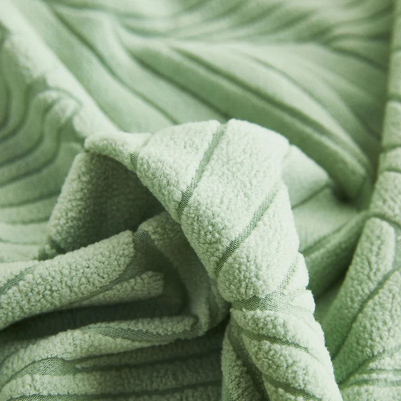 housse canapé jupe motif feuilles jacquard beige vert pastel oreillers assortis