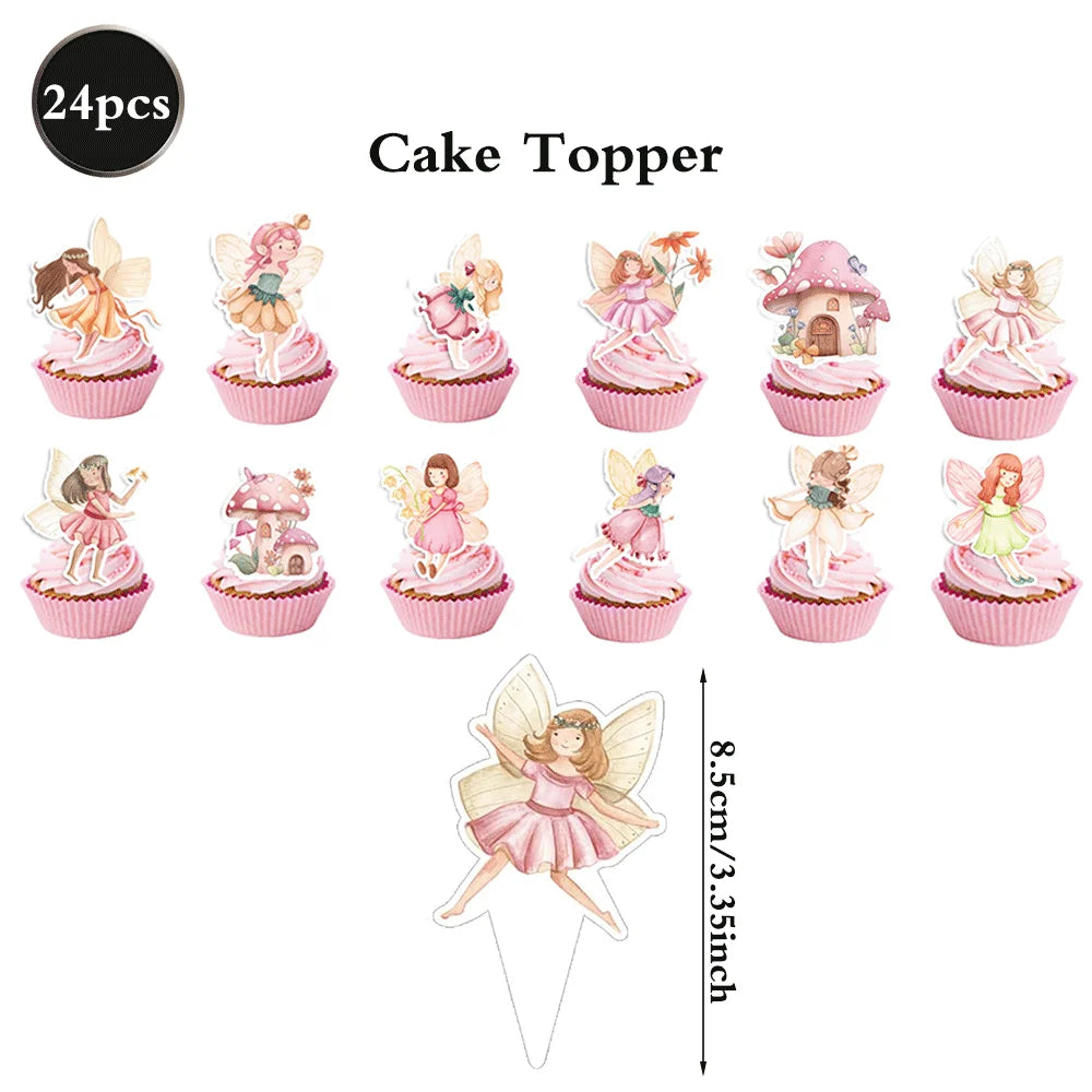 décoration fête anniversaire fées fleurs paillettes cake topper cupcakes spirales or rose