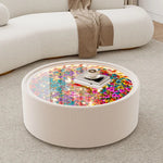 table basse moderne verre transparent motif floral couleur beige table salon contemporaineDecorationMinimalisteFlorale