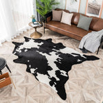 tapis rectangulaire moderne imprimé peau vache noir blanc salon chambre décoration polyester daim