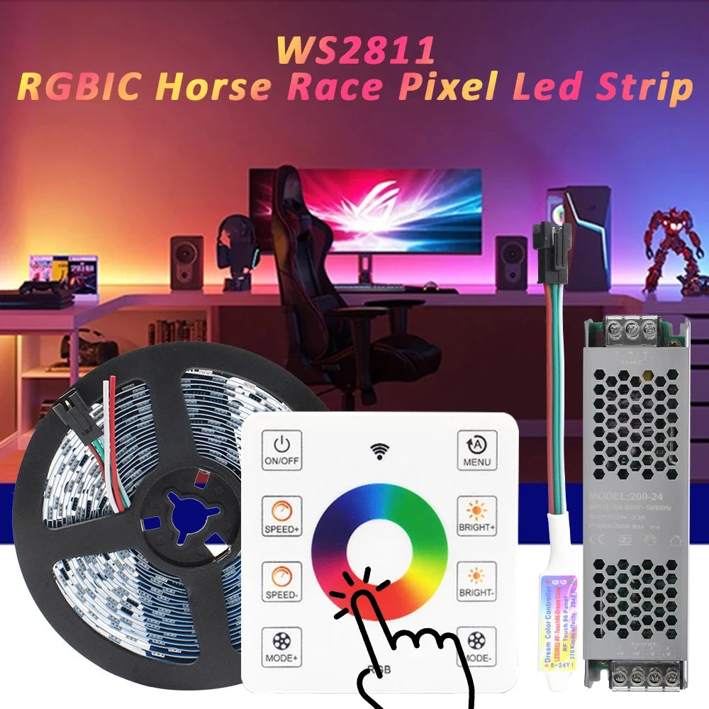Ruban led 60 diodes rgb adhésif contrôle rf moderne chevaux multicolore