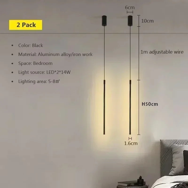 lampe suspendue moderne noir minimaliste pendentif cordon flux lumineux salon chambrehôtel