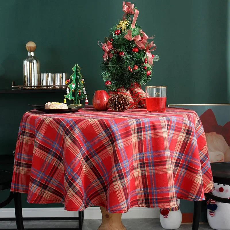 nappe décoration noël carreaux écossais classique vert rouge bleu beige table rond extérieur mariage