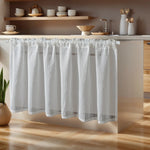 rideau blanc rayures fines polyester translucide classique cuisine 180x60cm
