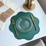 placemat moderne bleu rose gris élégant bords dentelés bord assiette fourchette couteau resistant