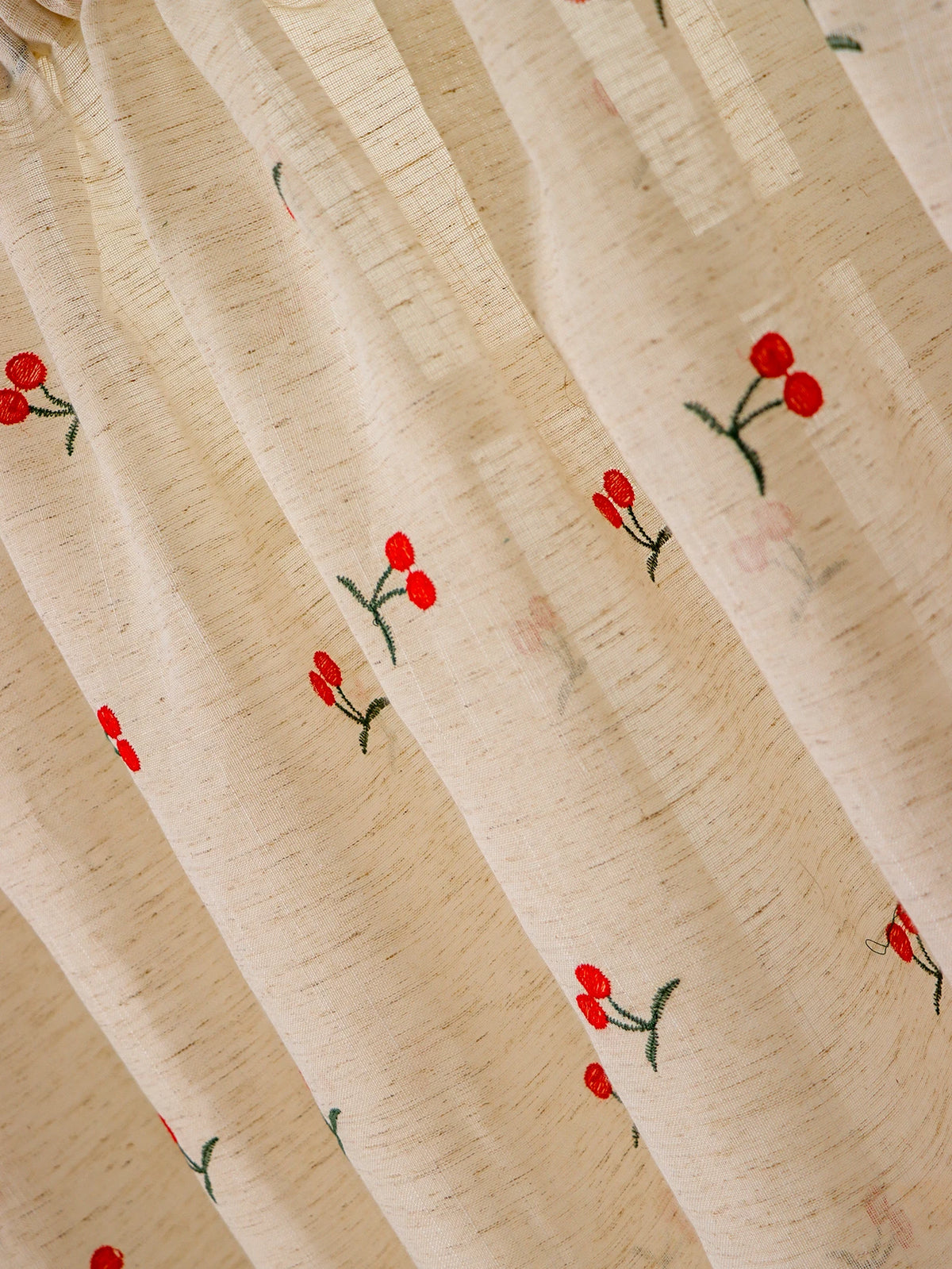 rideau lin brodé fleurs rouge vert beiges opaques tassels chambre cuisine 100x60cm 150x60cm 180x60cm