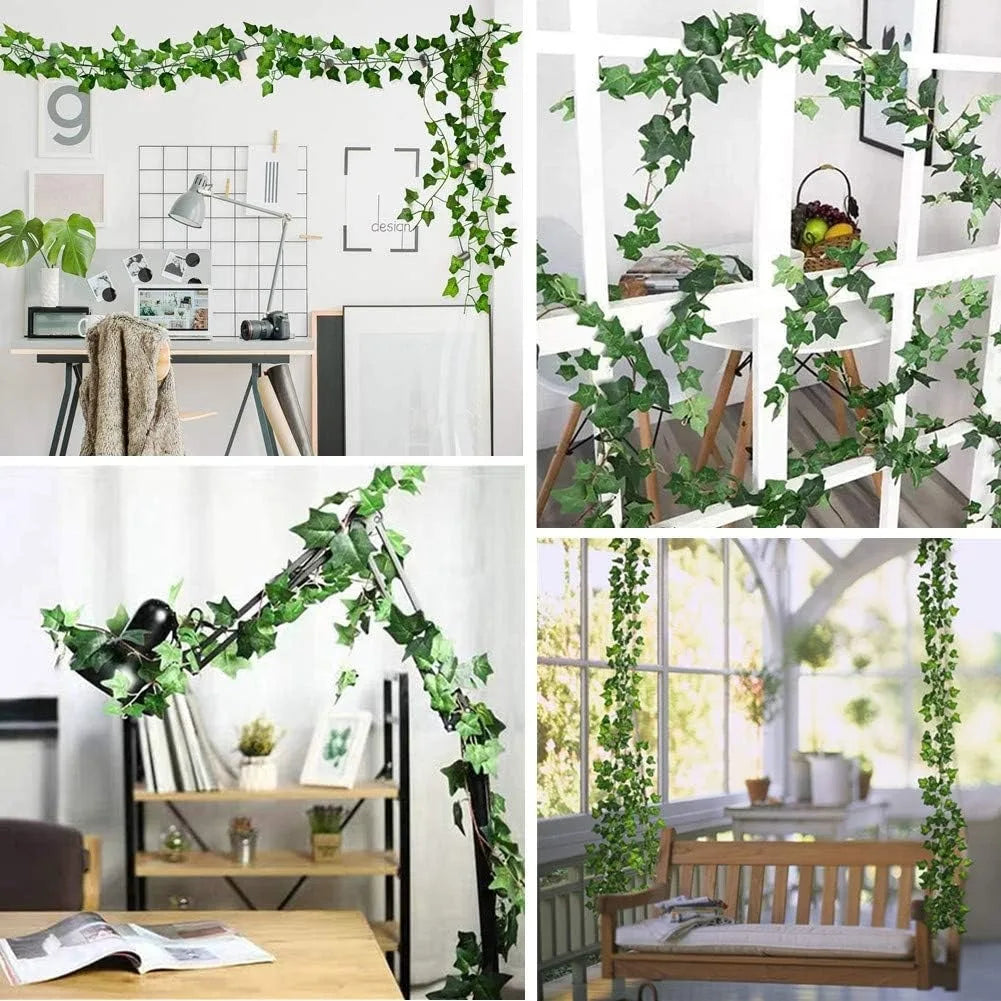guirlande végétale artificielle feuilles vert naturel decoration extérieure mariage fête thanksgiving christmas party hanging