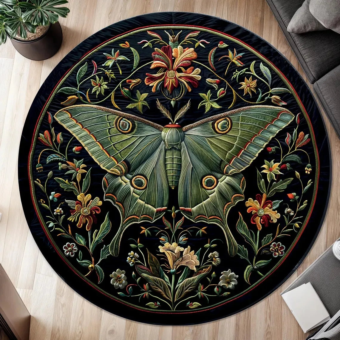 tapis rond floral oiseaux artisanal vintage chambre décoration intérieure polyester lavable joyeux persan