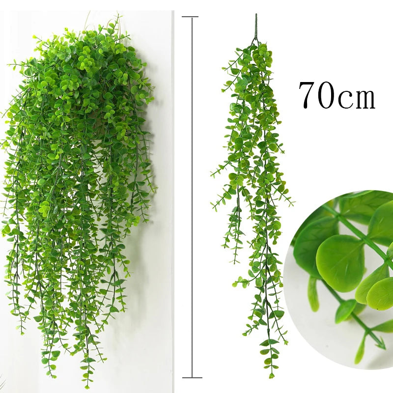 plantes artificielles suspendues feuilles vertes modernes décoratives extérieures accrochées ovales veinées opaques vivantes