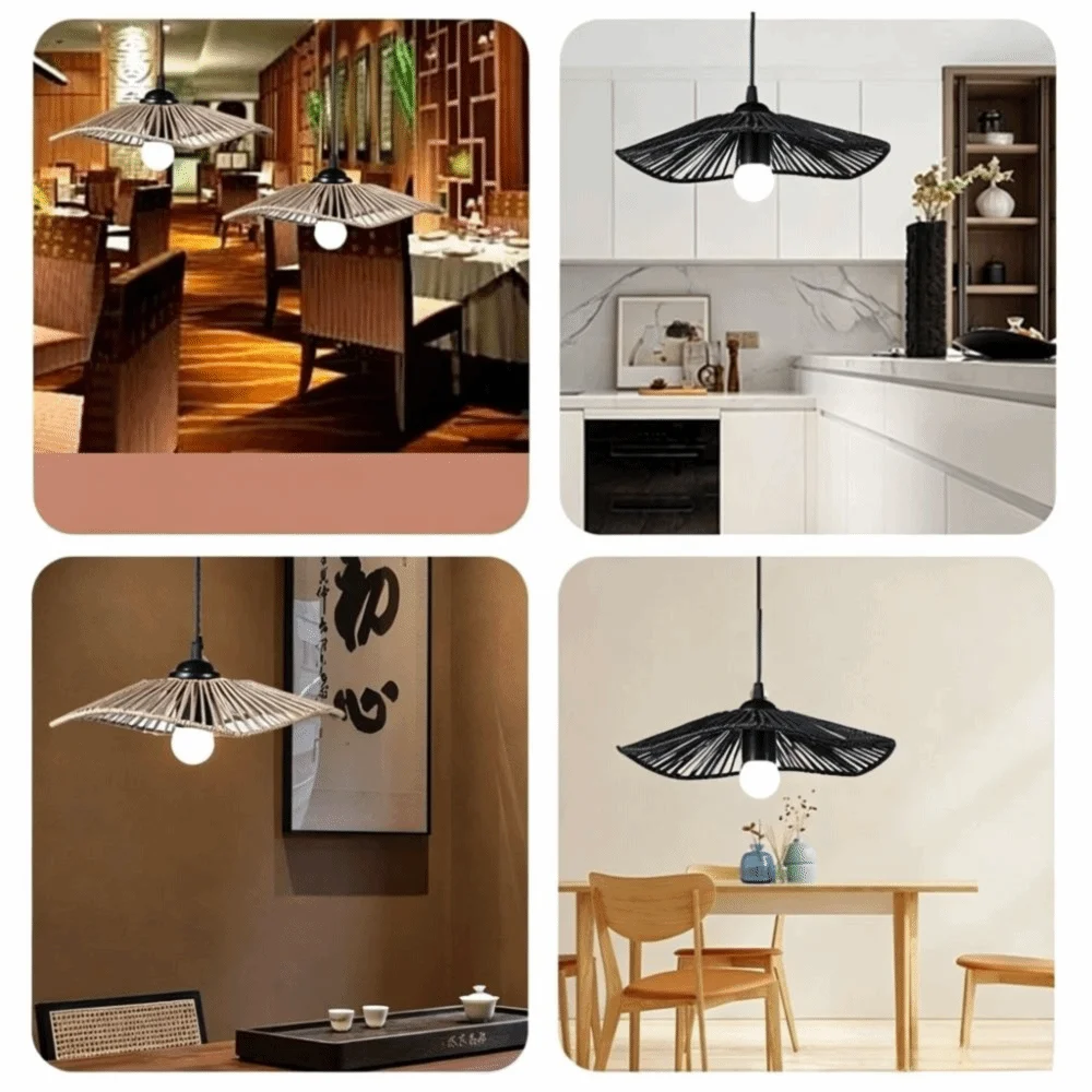 suspension lumineuse tissée noir beige moderne artisanal fan shaped opaquer