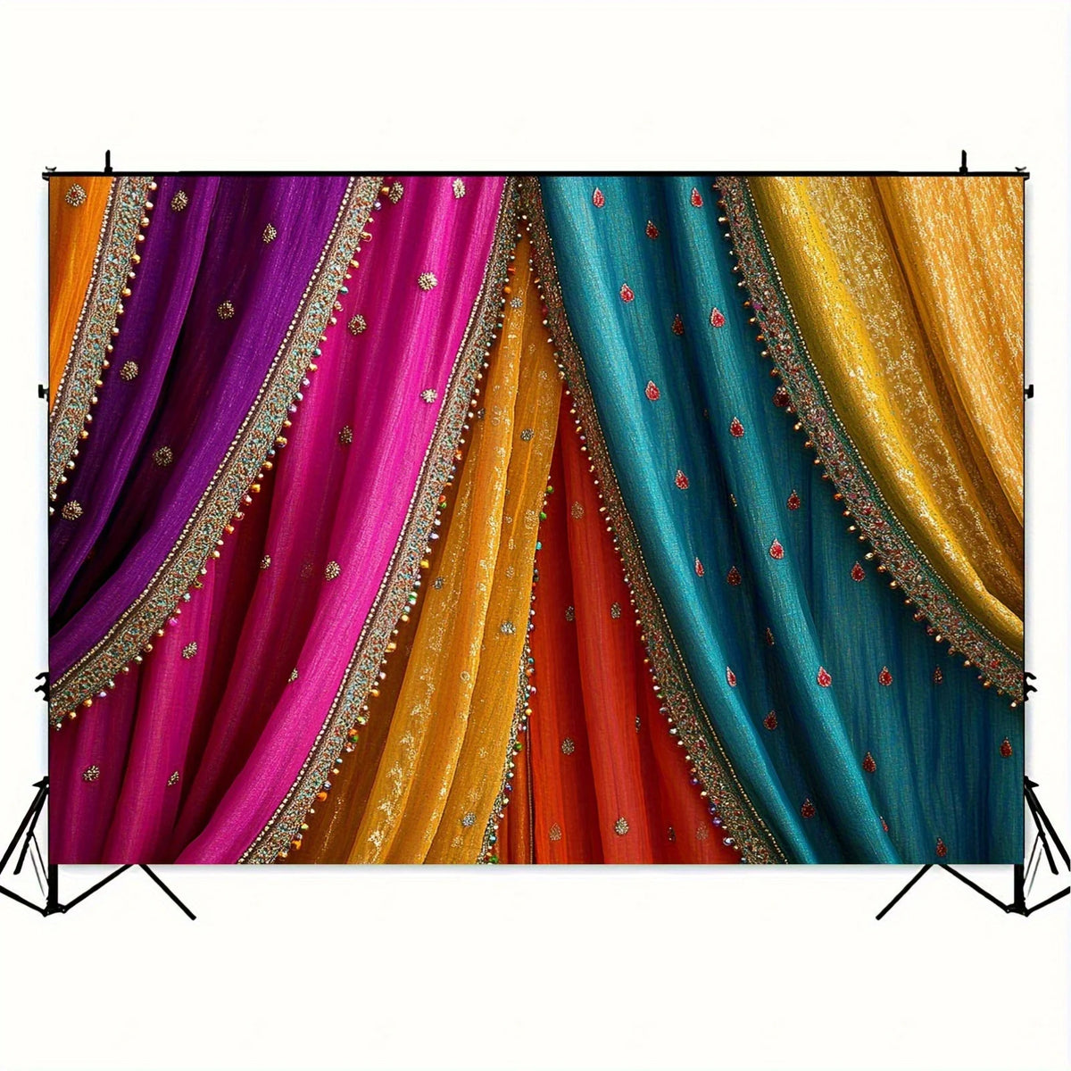 toile fond photo décoration murale indienne plissée violet rose orange bleu vert dorées occasion