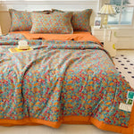 couvre lit fleuri orange bleu jaune vert moderne coton polyester été imprimé 200x230cm lavable
