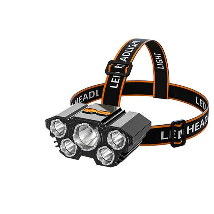 lampe frontale led noire orange ceinture ajustable rechargeable camping aventure