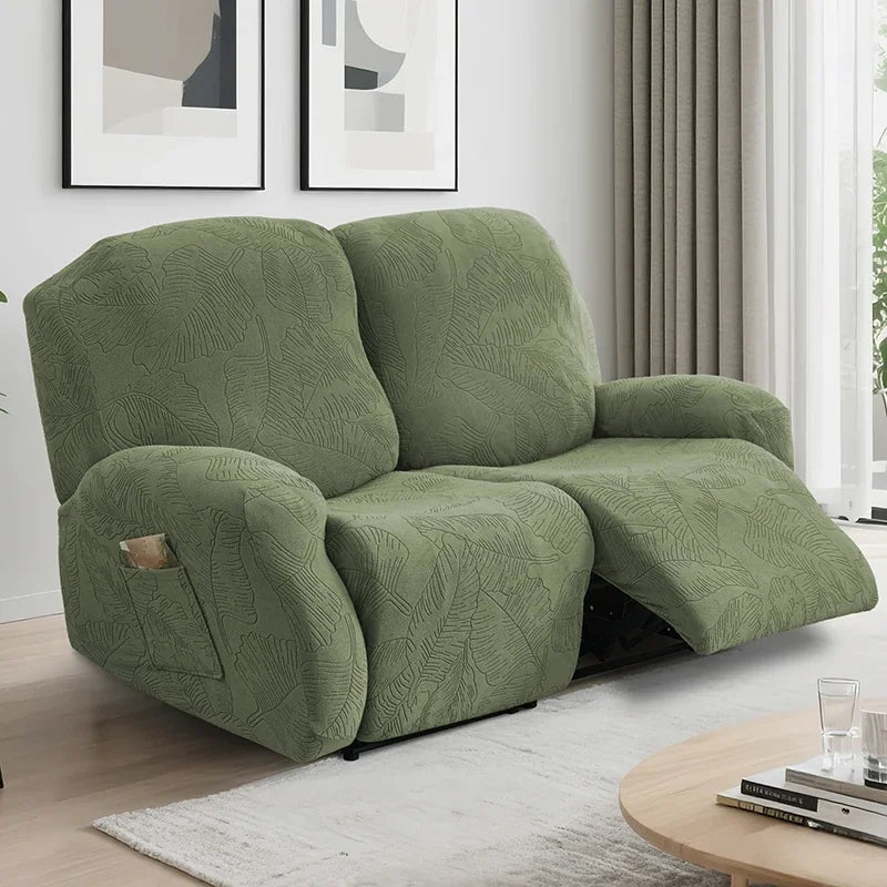 Housse canapé inclinable places vert olive imprimé feuilles moderne adhésif Jacquard polyestère