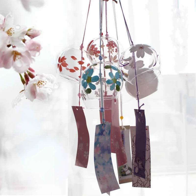carillon éolien japonais verre fleurs cerisier décoration jardin suspendue mobile vent extérieur