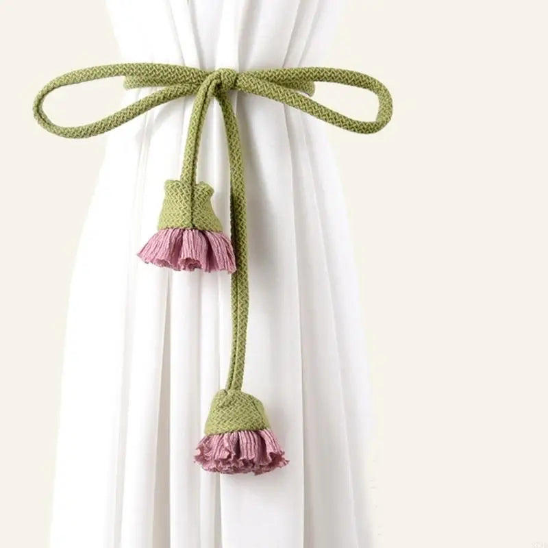 rubans rideaux modernes vert olive rose pâle gris clair franges tissu opaque