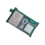sac main vert maille moderne fermeture eclaire rangement chargeur cable boite données