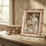 Cadre photo ornements dorés classique rose clair bleu clair décoration table adultes