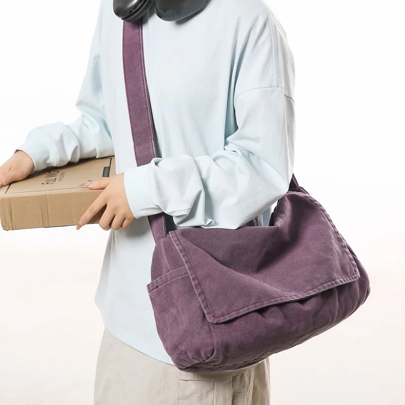 sac bandoulière toile gris décontracté poche rabat unisexe enveloppe doux casual tendance polyvalent