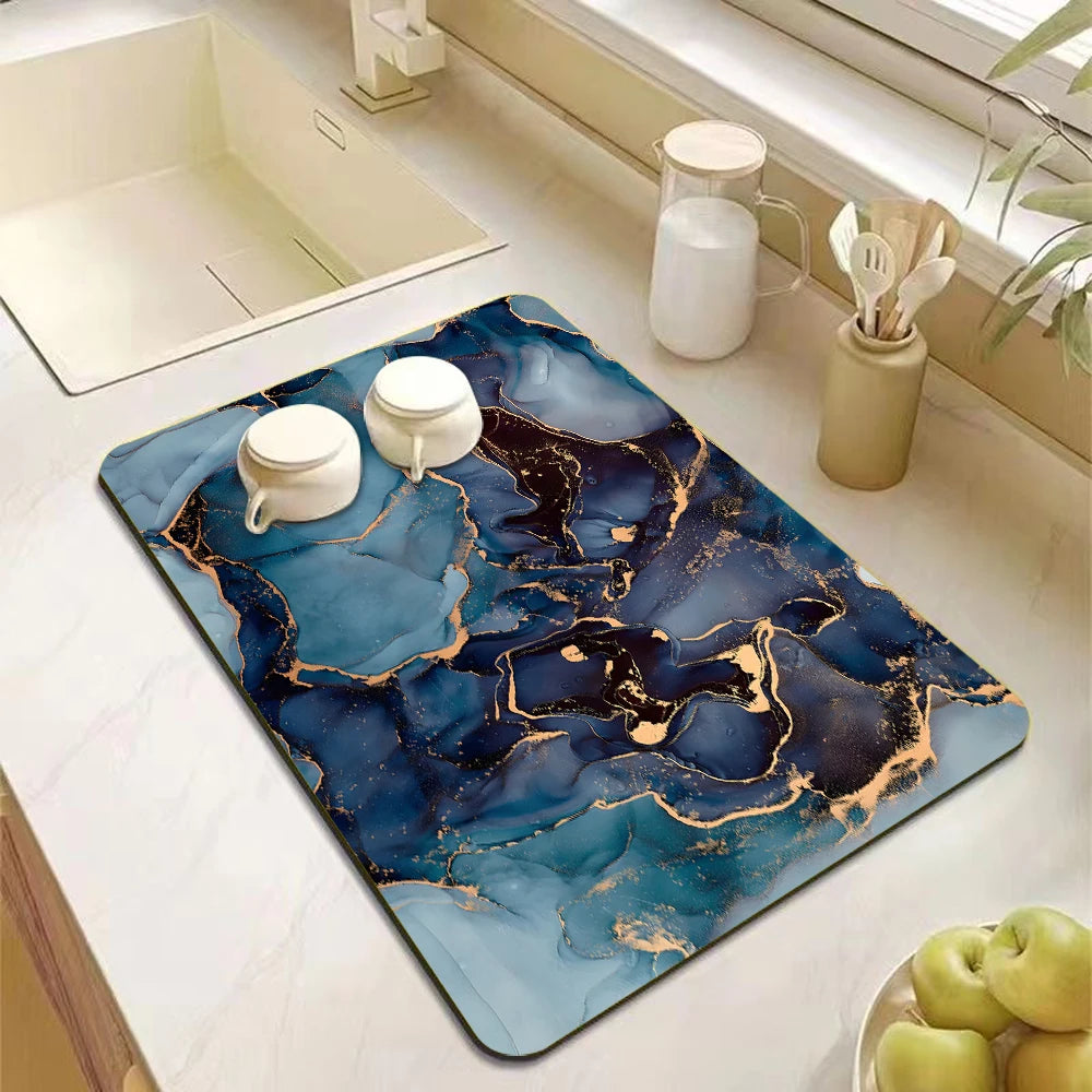 tapis cuisine marbre bleu moderne antidérapant rapide absorbant respectueux environnement