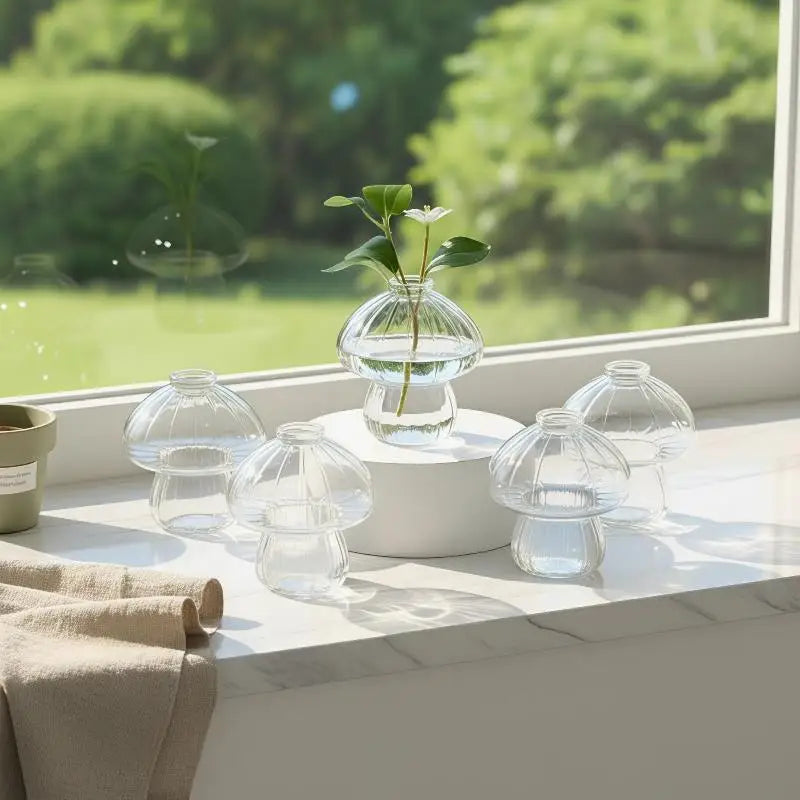 vase transparent champignon moderne intérieur petite plante décoration chambre étudiant hydroponie
