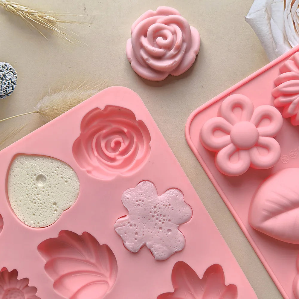 moules gâteaux silicone fleurs feuilles diy fondant chocolat savon bougies modernes